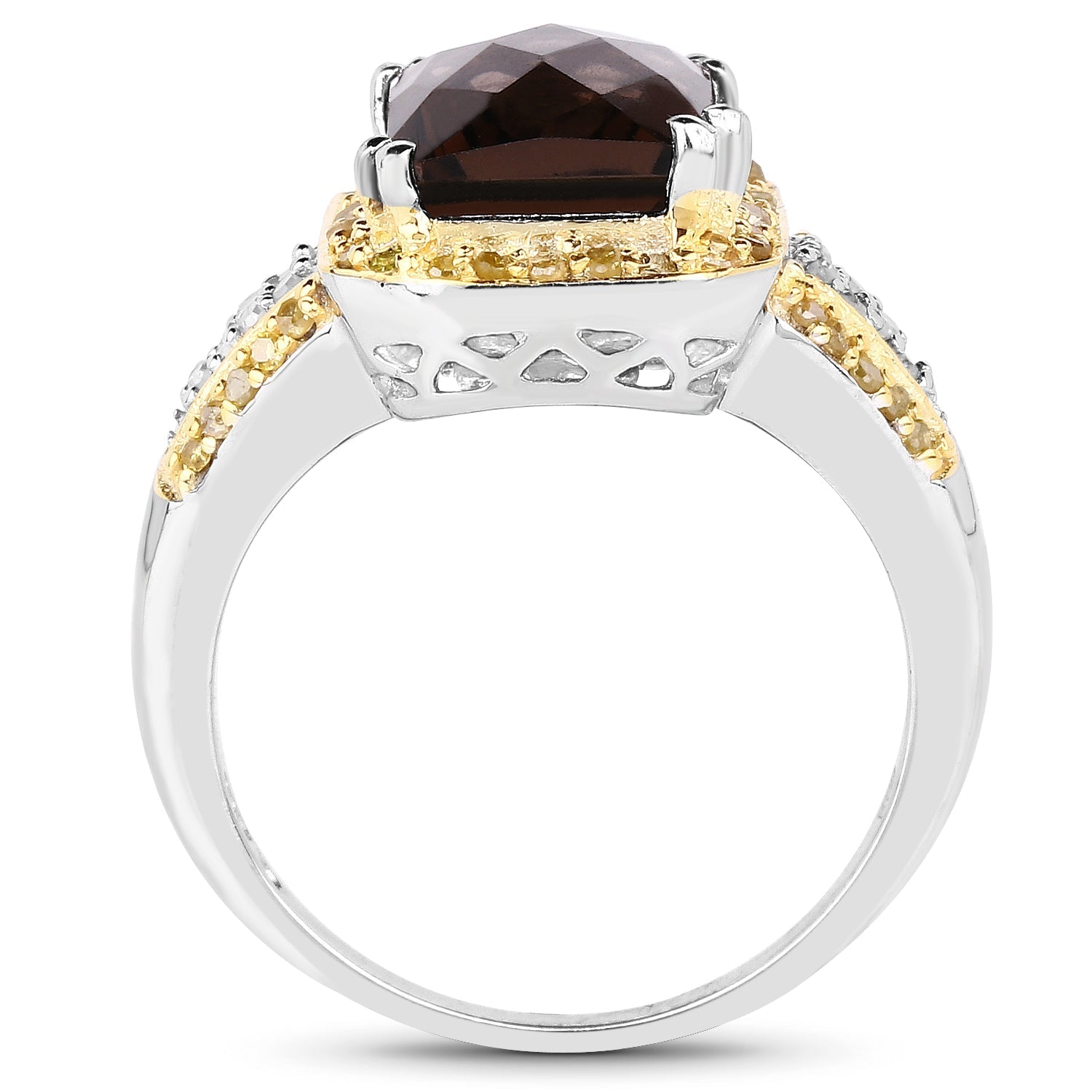 3.48 Carat Genuine Smoky Quartz, Yellow Diamond and White Diamond .925 Sterling Silver Ring Bids.com