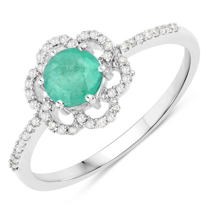 0.55 Carat Genuine Zambian Emerald and White Diamond 14K White Gold Ring Bids.com