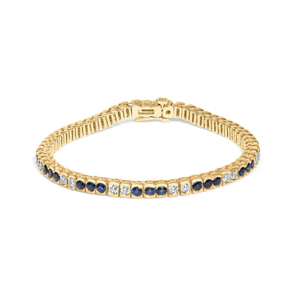 14K Yellow Gold 1 3/4 Cttw Diamond and 5.0 Cttw Blue Sapphire Bezel Set Tennis Bracelet (G-H Color, SI1-SI2 Clarity) - 7" Inches Bids.com
