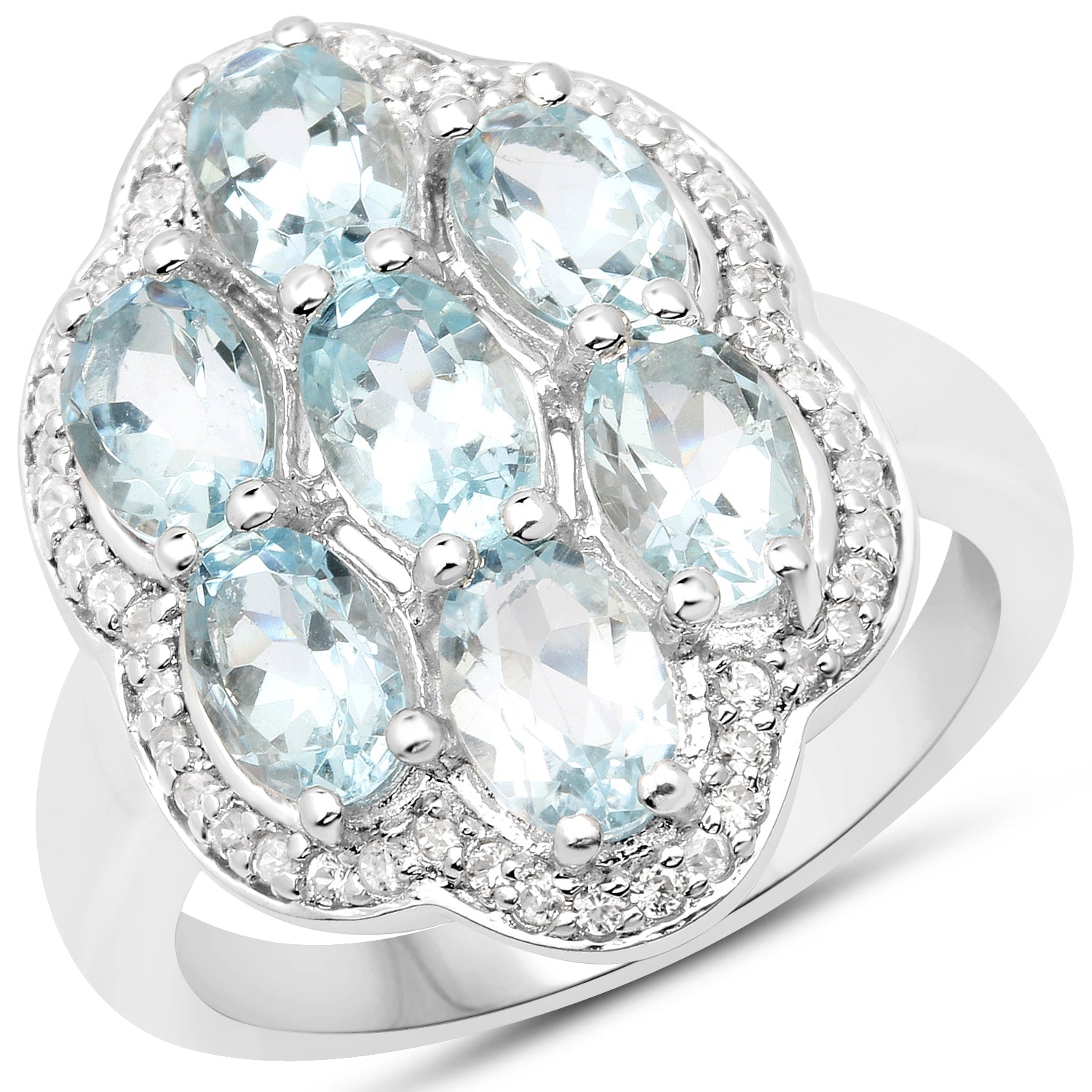 3.09 Carat Genuine Aquamarine and White Zircon .925 Sterling Silver Ring Bids.com
