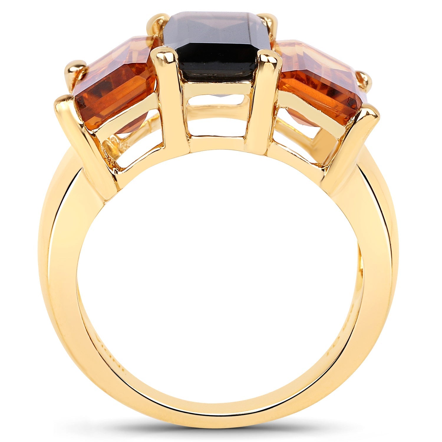 14K Yellow Gold Plated 8.14 Carat Genuine Smoky Quartz, Citrine and Champagne Quartz .925 Sterling Silver Ring Bids.com