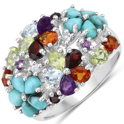 4.03 Carat Genuine Multi Stones .925 Sterling Silver Ring Bids.com