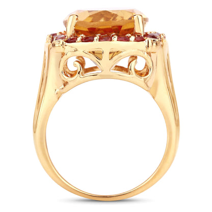 9.38 Carat Genuine Citrine and Orange Sapphire .925 Sterling Silver Ring Bids.com