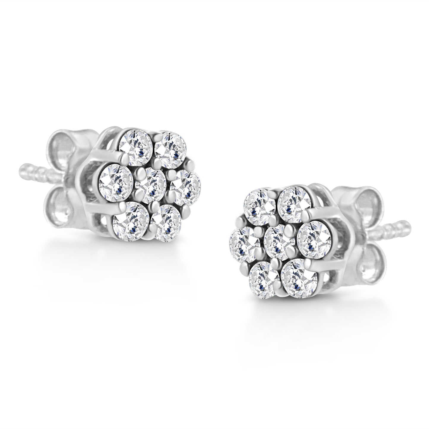 14K White Gold 1/2 Cttw Prong Set Round-Cut Diamond Flower Stud Earring (H-I Color, I1-I2 Clarity) Bids.com