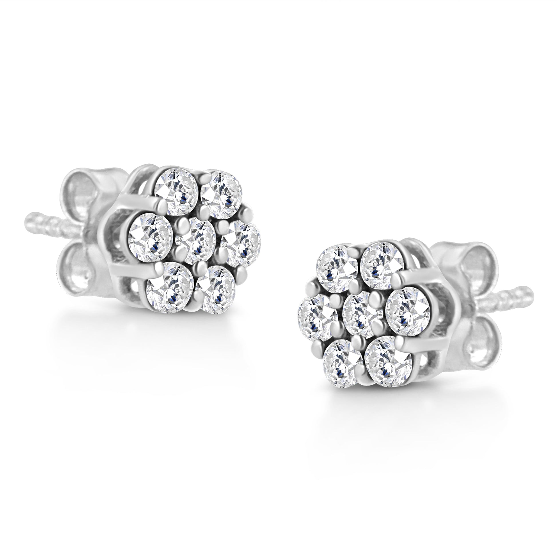 14K White Gold 1/2 Cttw Prong Set Round-Cut Diamond Flower Stud Earring (H-I Color, I1-I2 Clarity) Bids.com