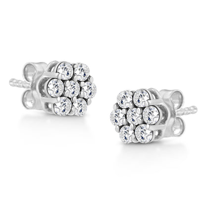 14K White Gold 1/2 Cttw Prong Set Round-Cut Diamond Flower Stud Earring (H-I Color, I1-I2 Clarity) Bids.com