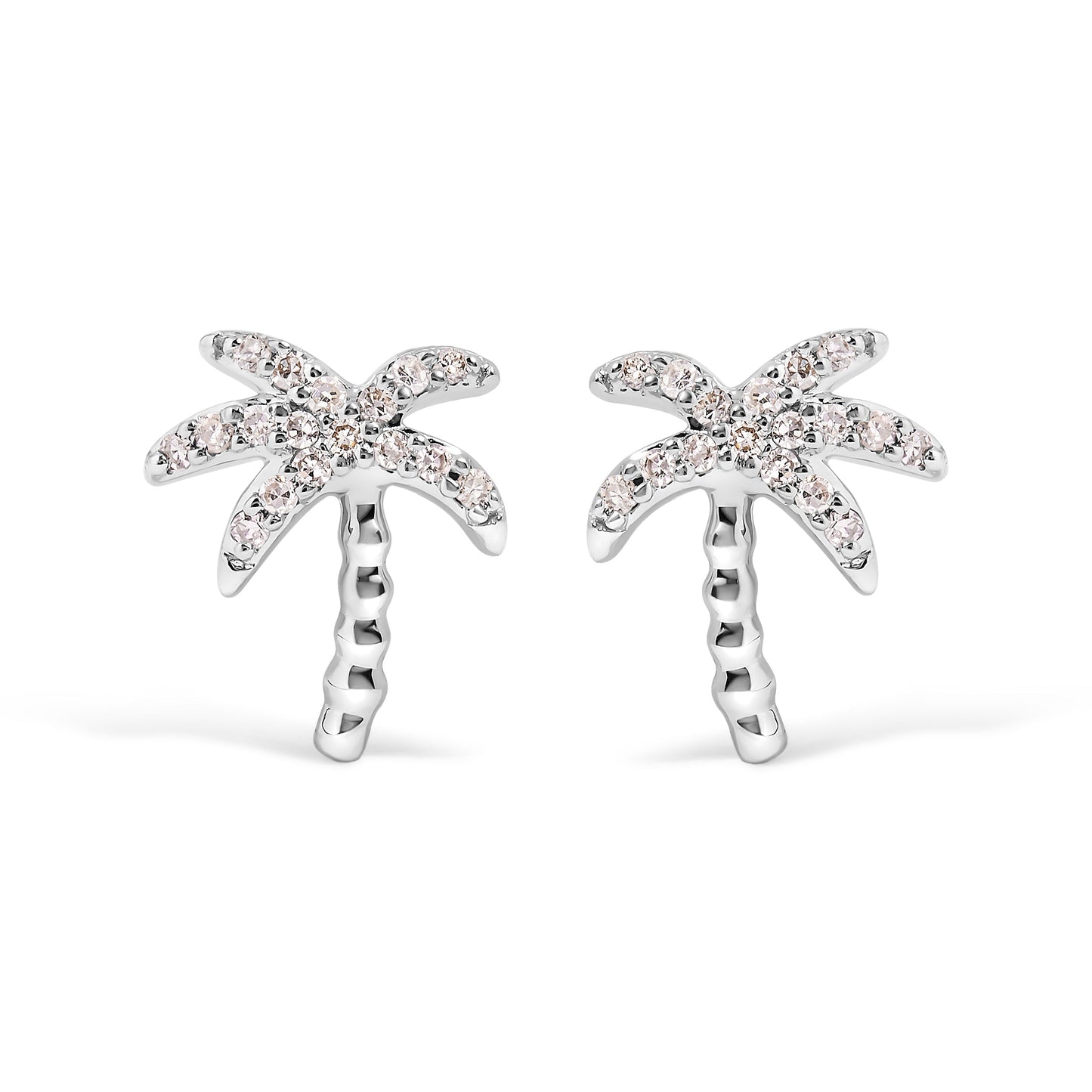 10K White Gold 1/10 Cttw Diamond  Encrusted Palm Tree Stud Earrings (H-I Color, I1-I2 Clarity) Bids.com