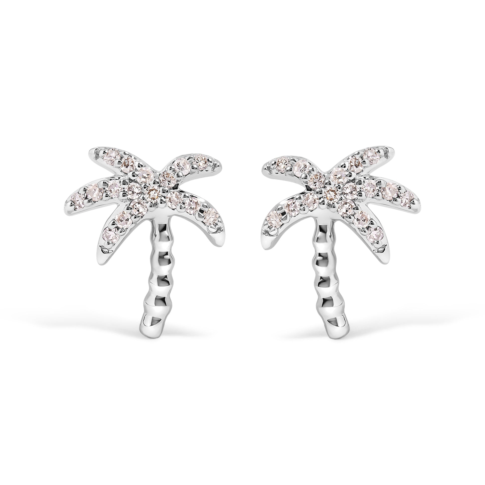10K White Gold 1/10 Cttw Diamond  Encrusted Palm Tree Stud Earrings (H-I Color, I1-I2 Clarity) Bids.com
