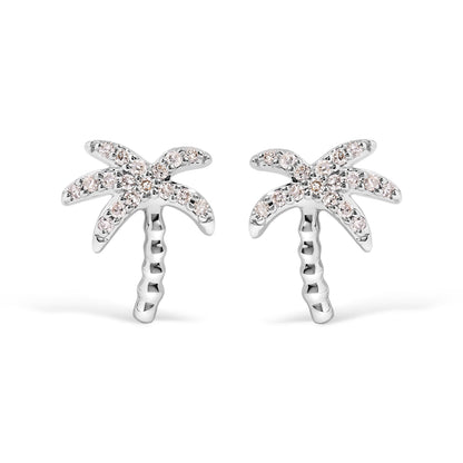 10K White Gold 1/10 Cttw Diamond  Encrusted Palm Tree Stud Earrings (H-I Color, I1-I2 Clarity) Bids.com