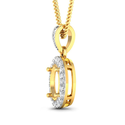0.18 Carat Genuine White Diamond 14K Yellow Gold Semi Mount Pendant - holds 8x6mm Oval Gemstone Bids.com