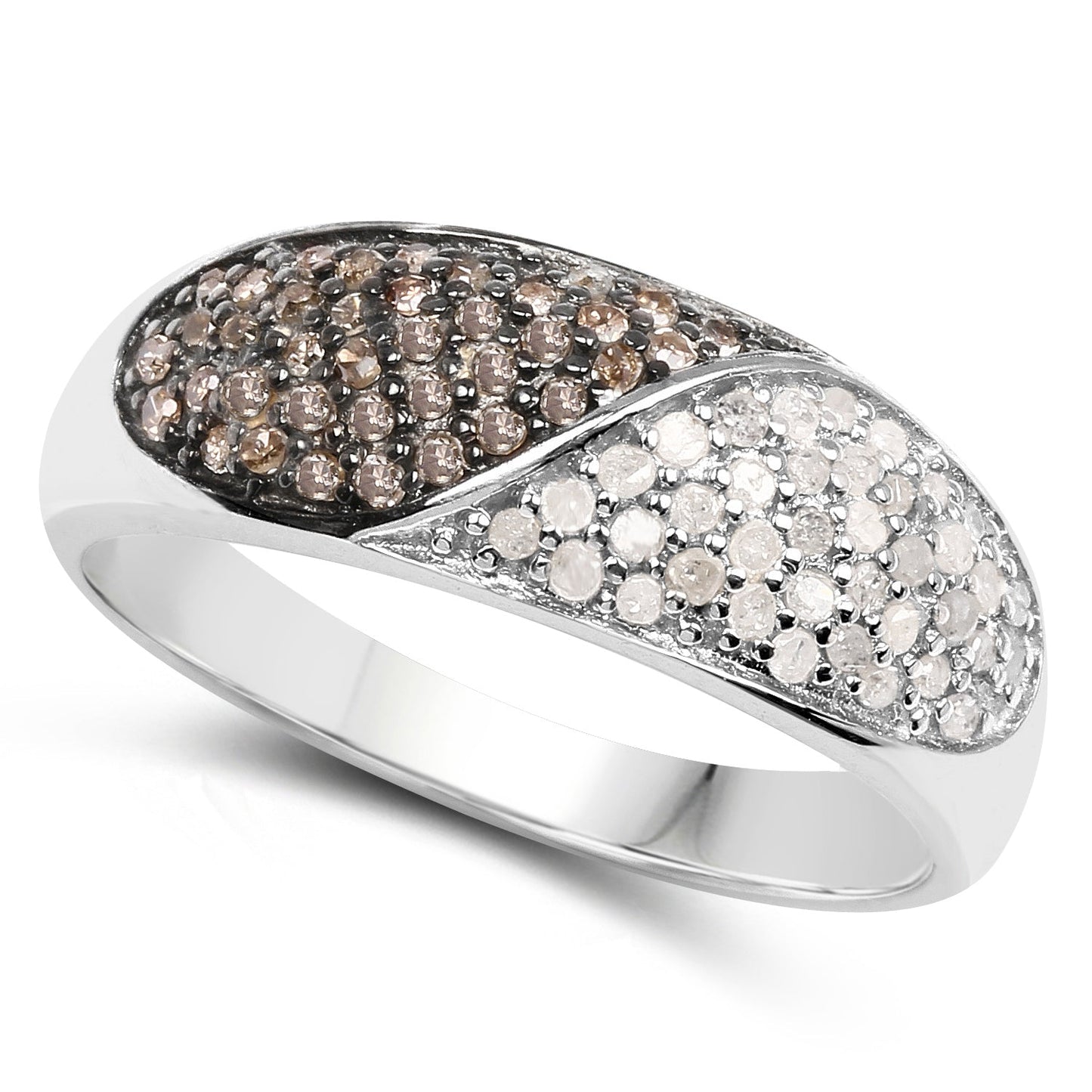 0.32 Carat Genuine Champagne Diamond and White Diamond .925 Sterling Silver Ring Bids.com