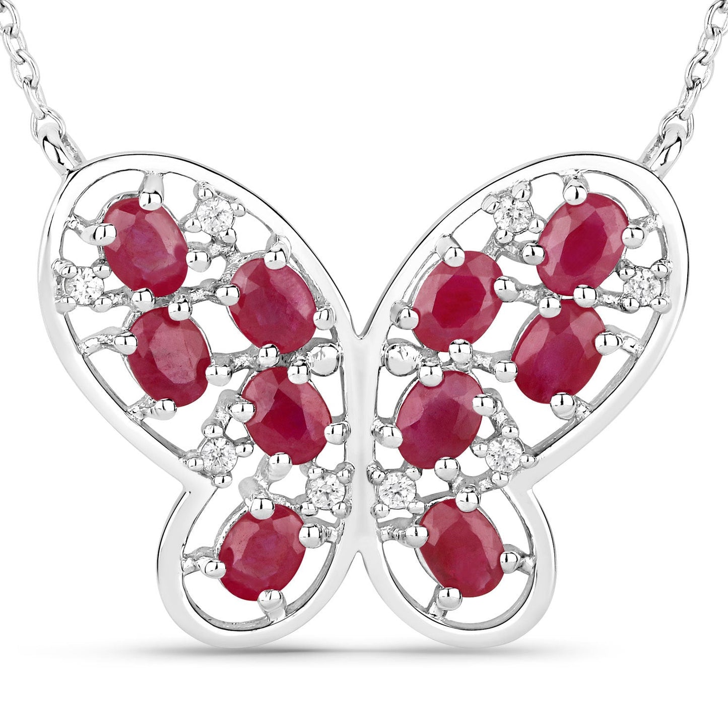 2.36 Carat Genuine Ruby and White Zircon .925 Sterling Silver Necklace Bids.com