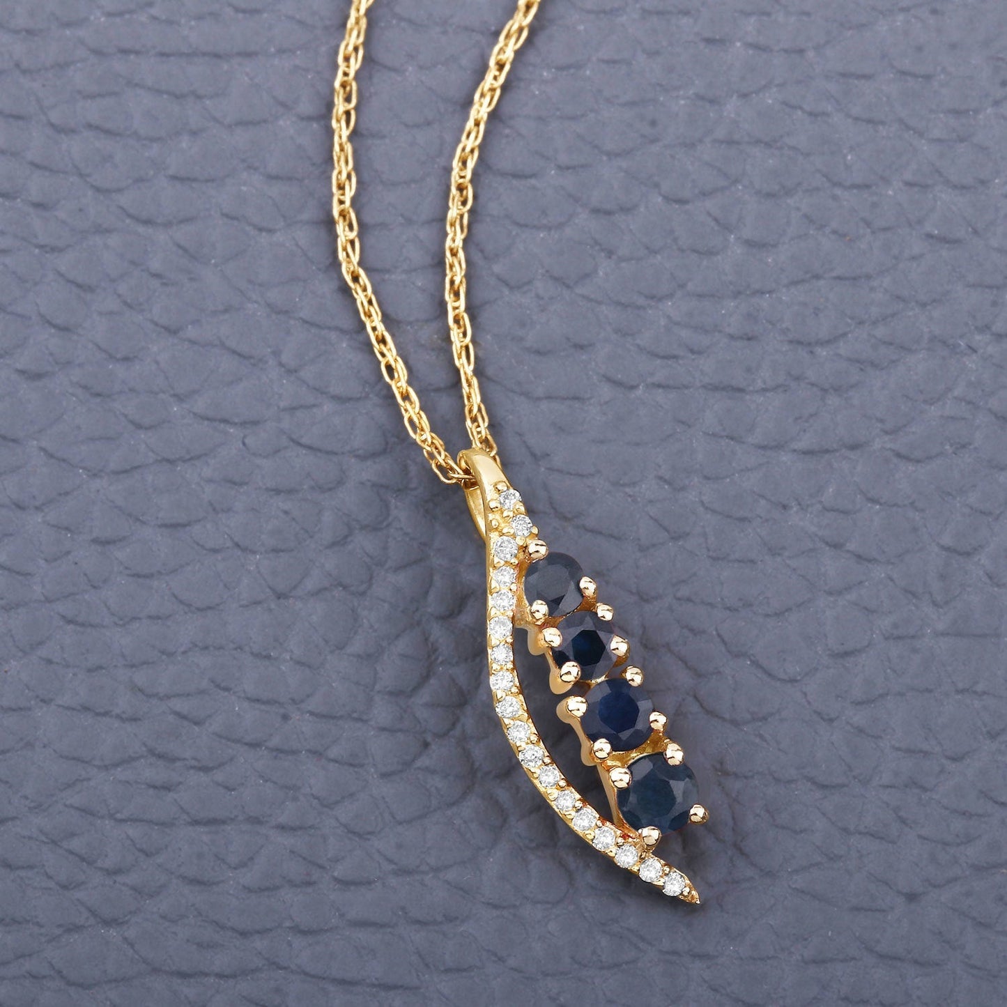 0.40 Carat Genuine Blue Sapphire and White Diamond 14K Yellow Gold Pendant Bids.com