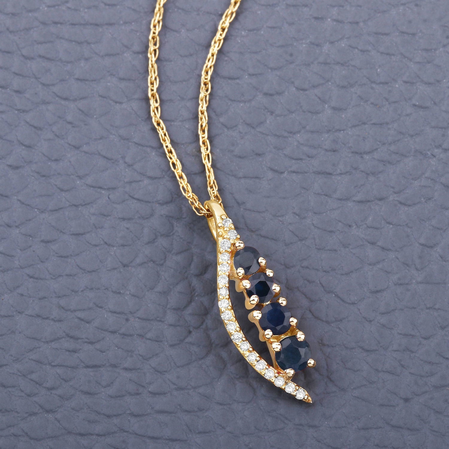 0.40 Carat Genuine Blue Sapphire and White Diamond 14K Yellow Gold Pendant Bids.com
