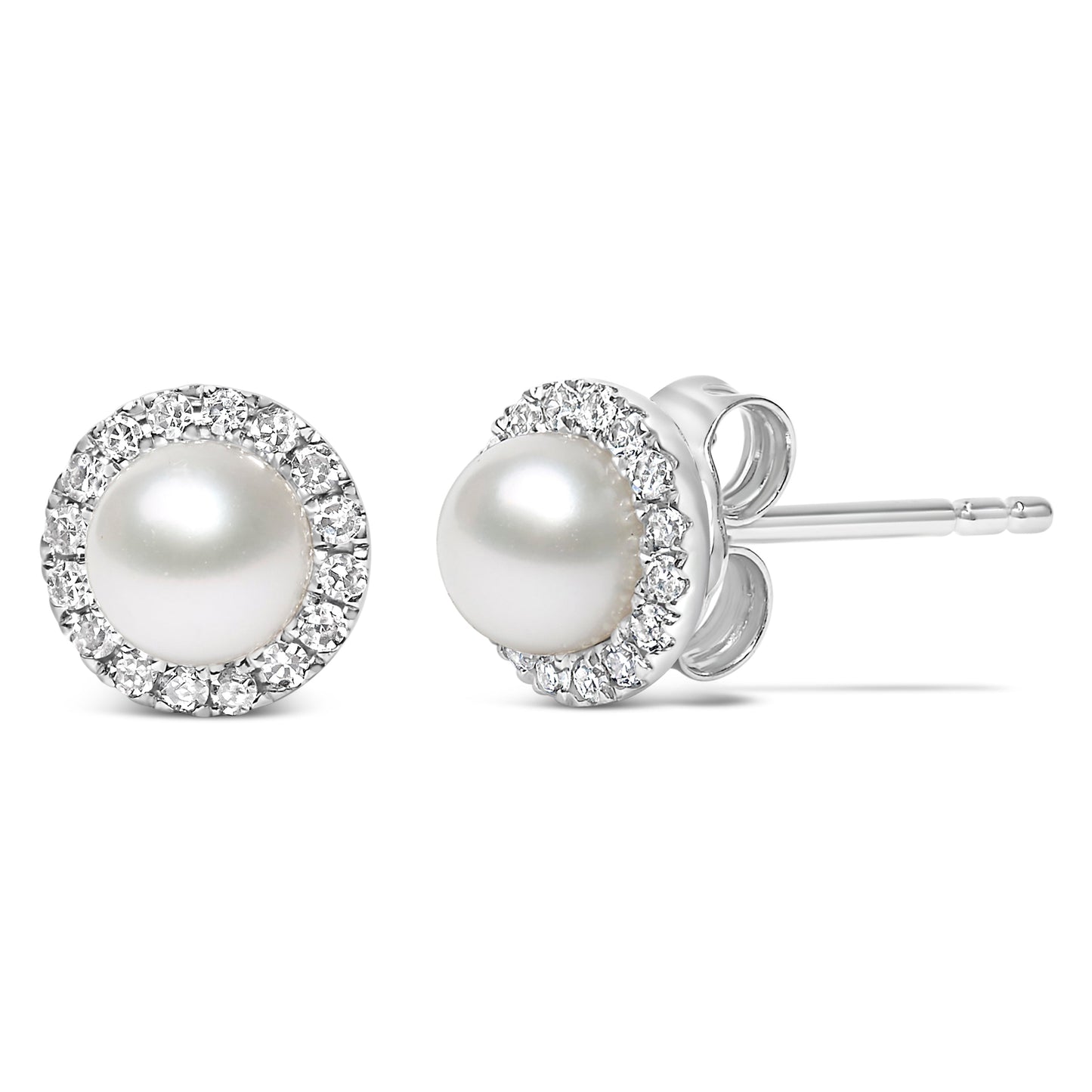 10K White Gold 4.5mm Cultured Freshwater Pearl and 1/7 Cttw Diamond Halo Stud Earring (I-J Color, I1-I2 Clarity) Bids.com