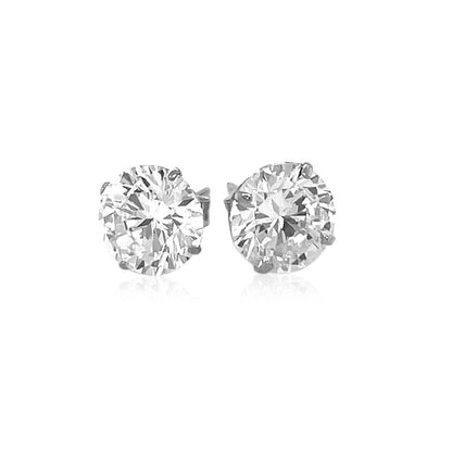 14k White Gold 8.0mm Round CZ Stud Earrings Bids.com