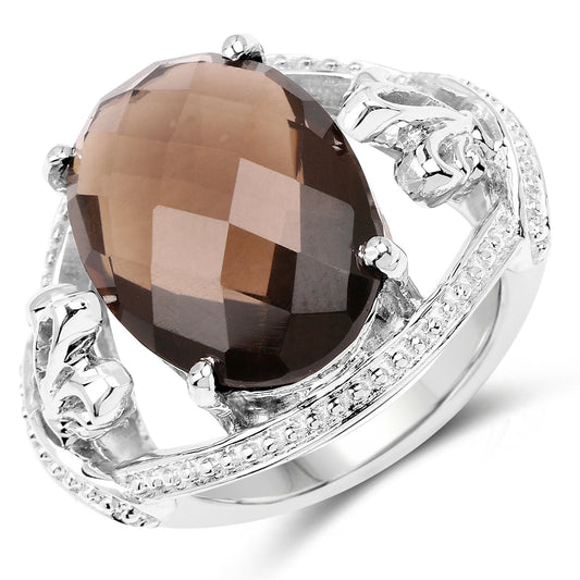 10.50 Carat Genuine Smoky Quartz .925 Sterling Silver Ring Bids.com