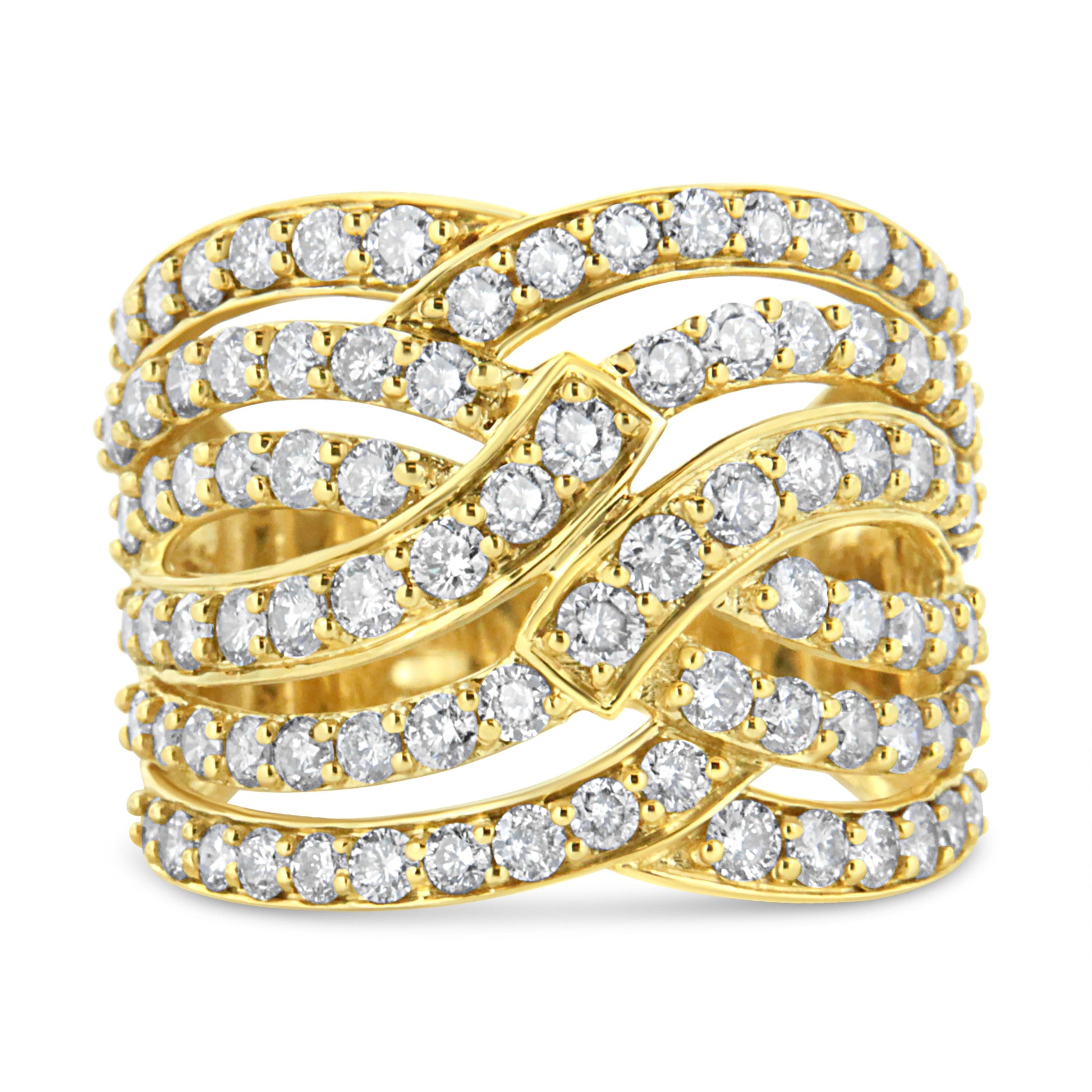 10K Yellow Gold 3.00 Cttw Diamond Multi Row Bypass Wave Cocktail Band Ring (J-K Color, I1-I2 Clarity) - Size 7 Bids.com