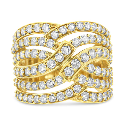 10K Yellow Gold 3.00 Cttw Diamond Multi Row Bypass Wave Cocktail Band Ring (J-K Color, I1-I2 Clarity) - Size 7 Bids.com