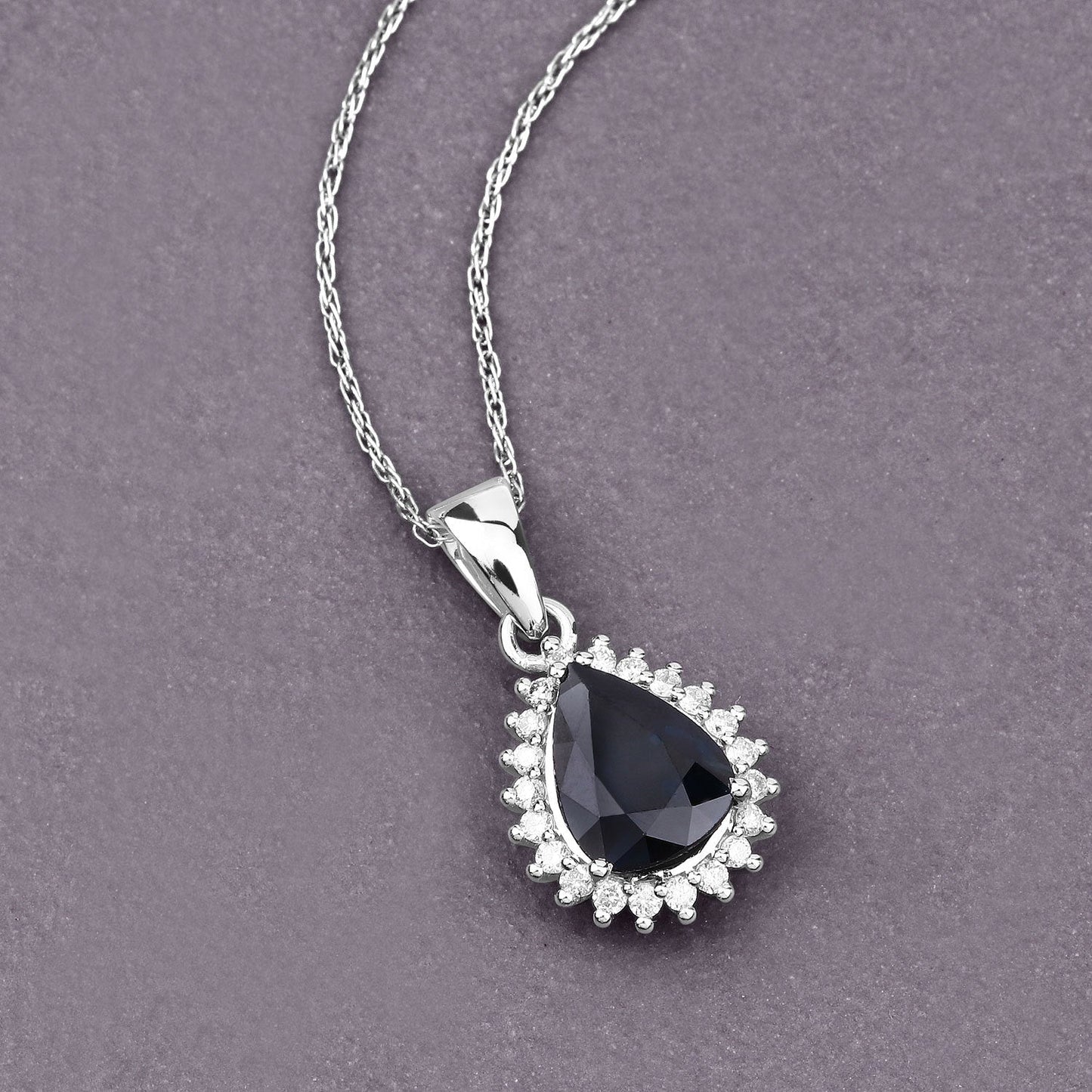 2.09 Carat Genuine Blue Sapphire and White Diamond 14K White Gold Pendant Bids.com