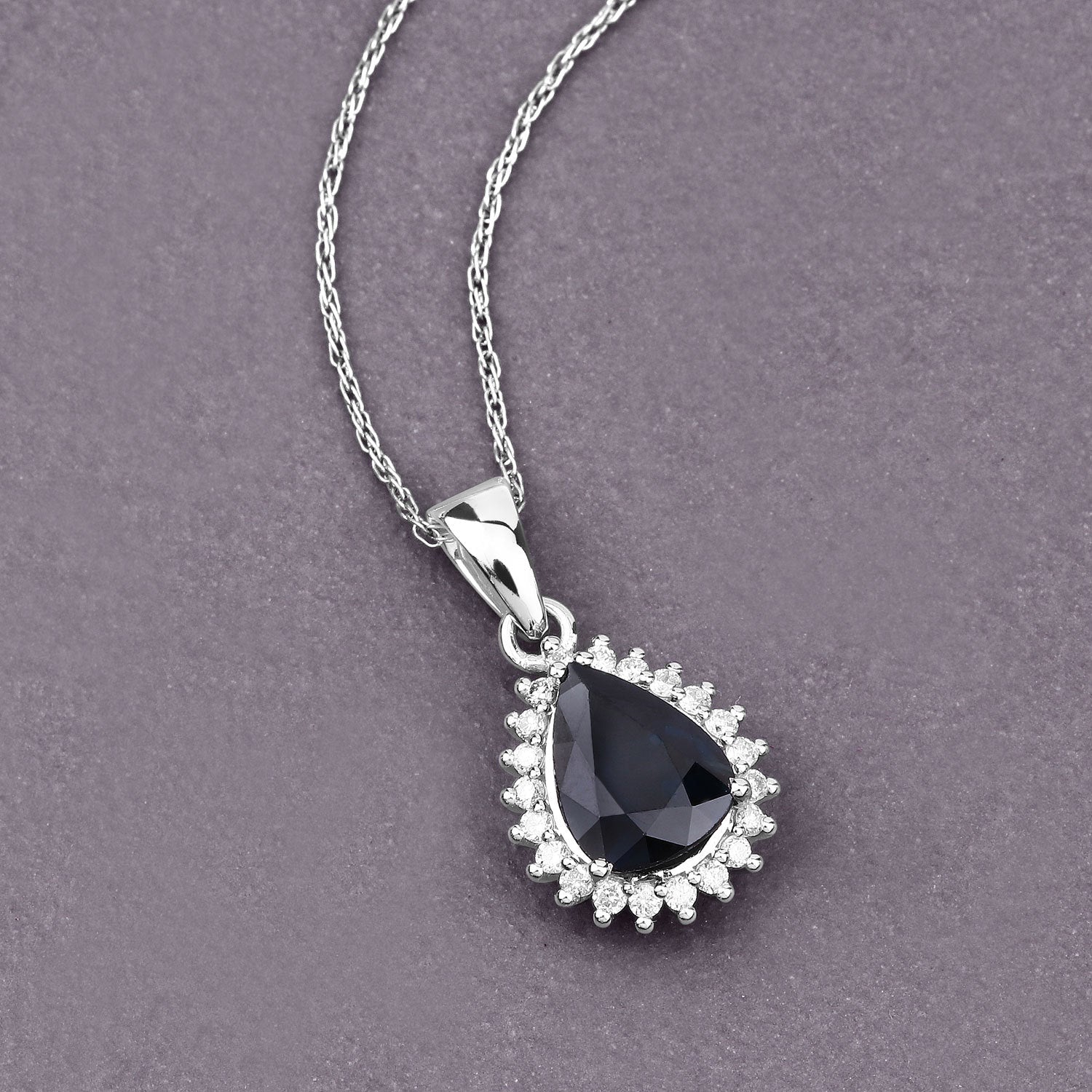 2.09 Carat Genuine Blue Sapphire and White Diamond 14K White Gold Pendant Bids.com