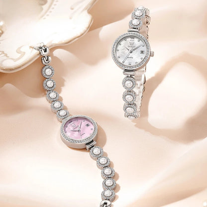 Women's Gold Pearl Bracelet Watch Quartz Date Elegant BandsCo Straps