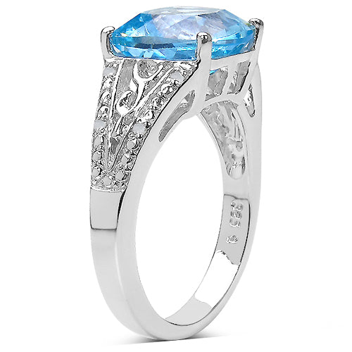 5.05 Carat Genuine Blue Topaz and 0.05 ct.t.w Genuine Diamond Accents Sterling Silver Ring Bids.com