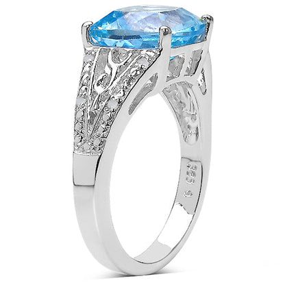 5.05 Carat Genuine Blue Topaz and 0.05 ct.t.w Genuine Diamond Accents Sterling Silver Ring Bids.com