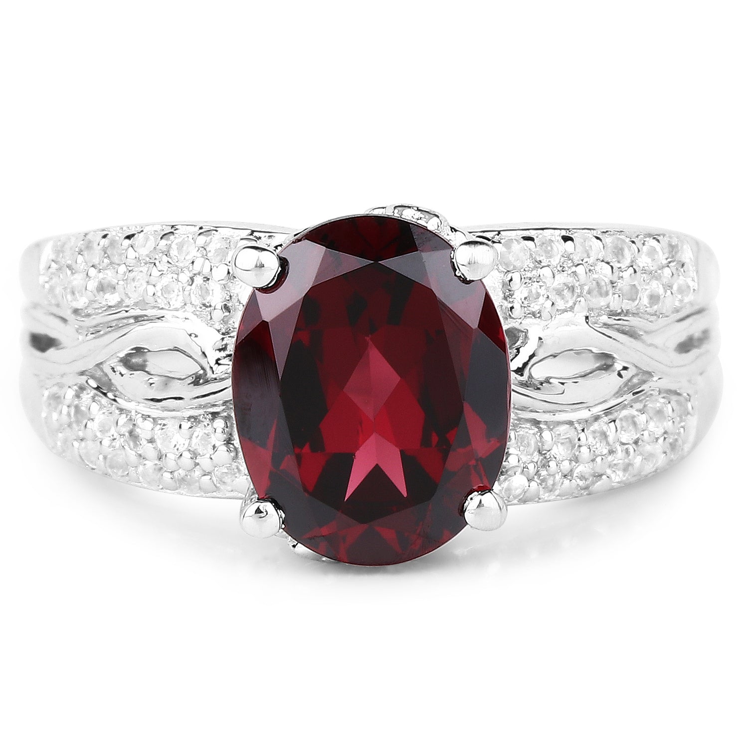 3.23 Carat Genuine Rhodolite and White Topaz .925 Sterling Silver Ring Bids.com