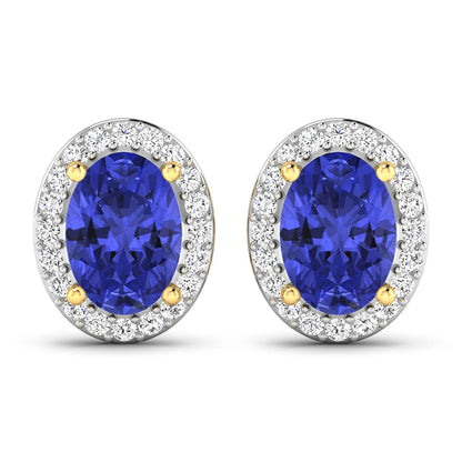 1.50 Carat Genuine Tanzanite and White Diamond 14K Yellow Gold Earrings Bids.com