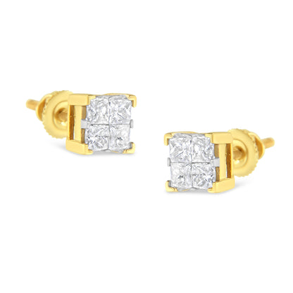 10K Yellow Gold 3/4 Cttw Invisible Set Princess-Cut Diamond Composite Square Stud Earrings (I-J Color, I2-I3 Clarity) Bids.com