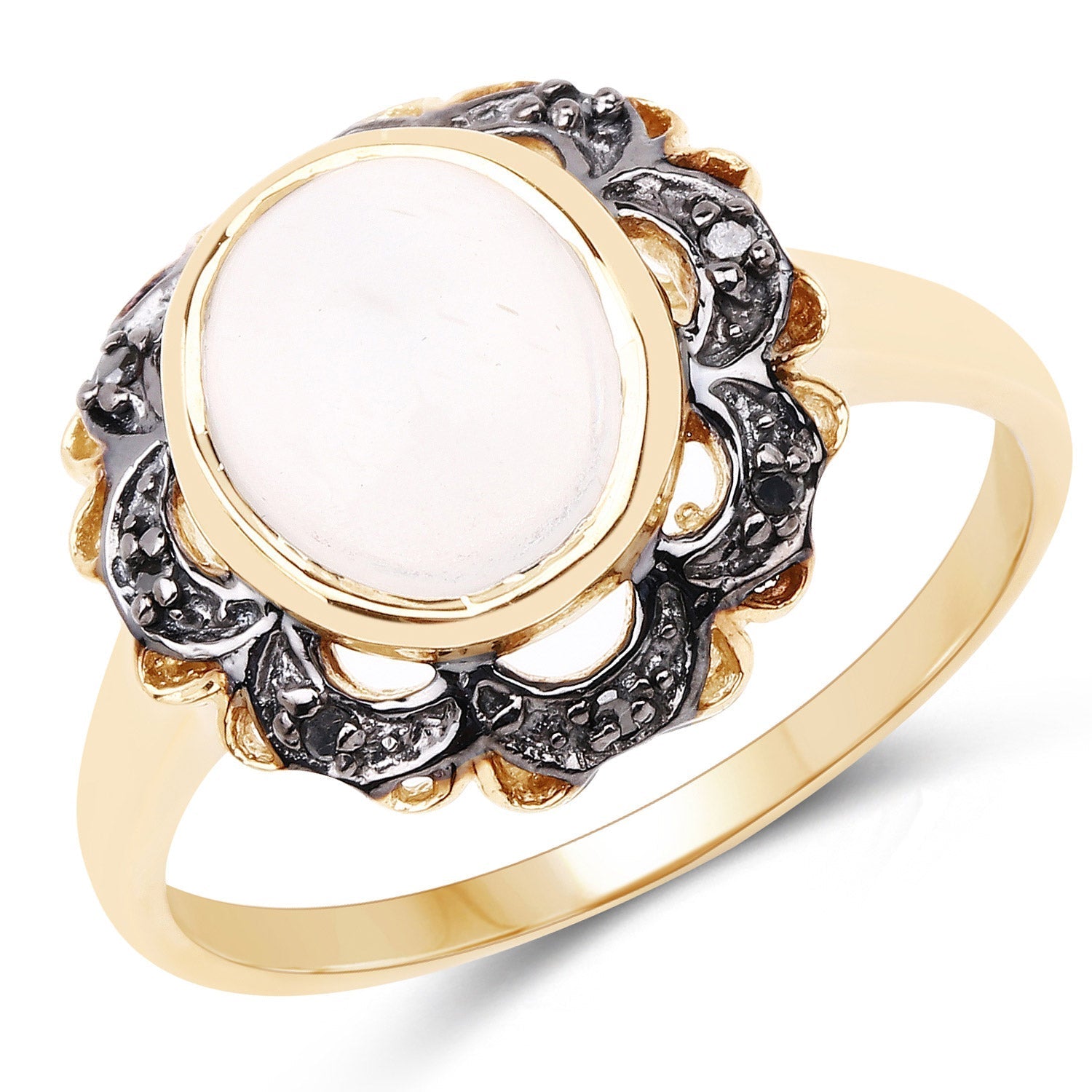 3.04 Carat Genuine White Moonstone and Black Diamond .925 Sterling Silver Ring Bids.com