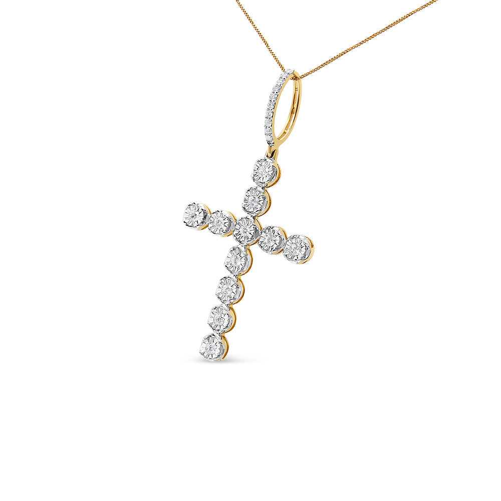 10K Yellow Gold 5/8 Cttw Miracle Set Round Diamond Circle Link Cross Pendant Necklace for Men (H-I Color, SI1-SI2 Clarity) - NO CHAIN INCLUDED Bids.com