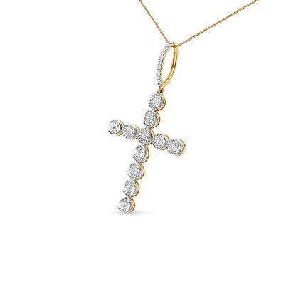 10K Yellow Gold 5/8 Cttw Miracle Set Round Diamond Circle Link Cross Pendant Necklace for Men (H-I Color, SI1-SI2 Clarity) - NO CHAIN INCLUDED Bids.com