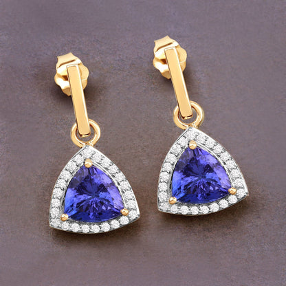 3.86 Carat Genuine Tanzanite and White Diamond 14K Yellow Gold Earrings Bids.com