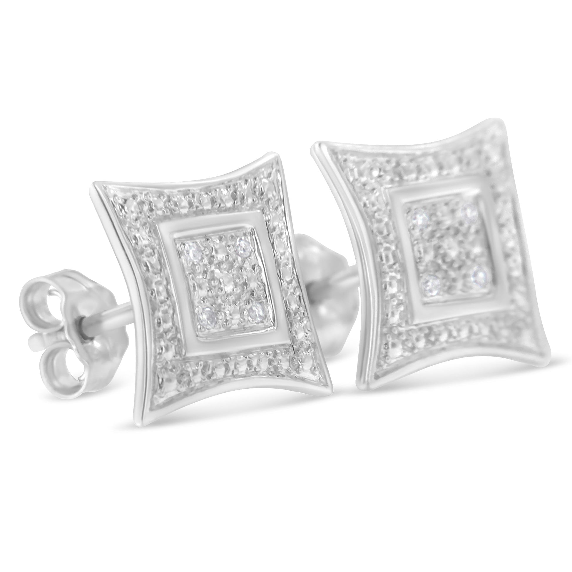.925 Sterling Silver Diamond Accented 4-Stone Four Pointed Star Shaped Halo-Style Stud Earrings (H-I Color, I2-I3 Clarity) Bids.com