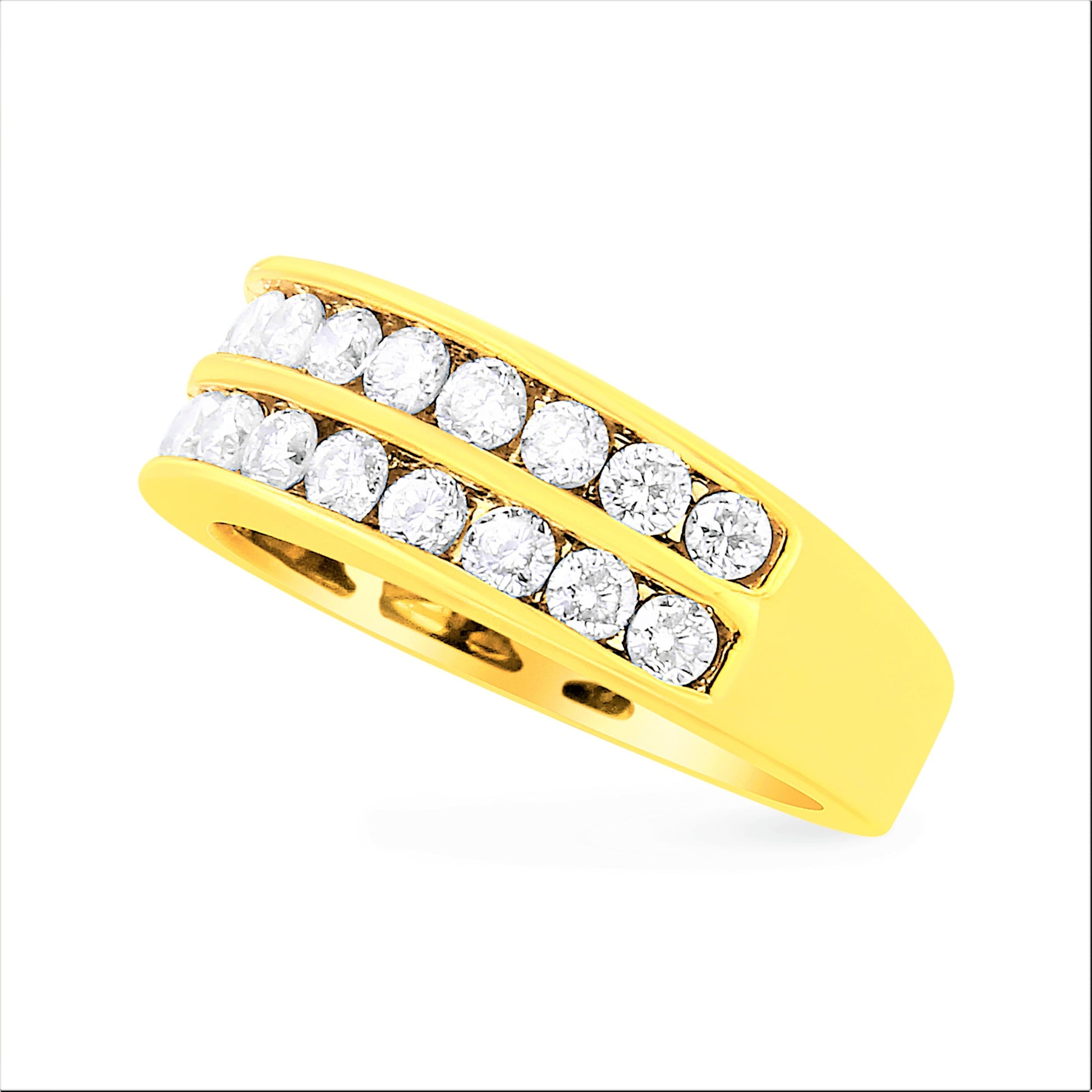10K Yellow Gold Two-Row Diamond Band Ring (1 Cttw, J-K Color, I1-I2 Clarity) - Size 6 Bids.com