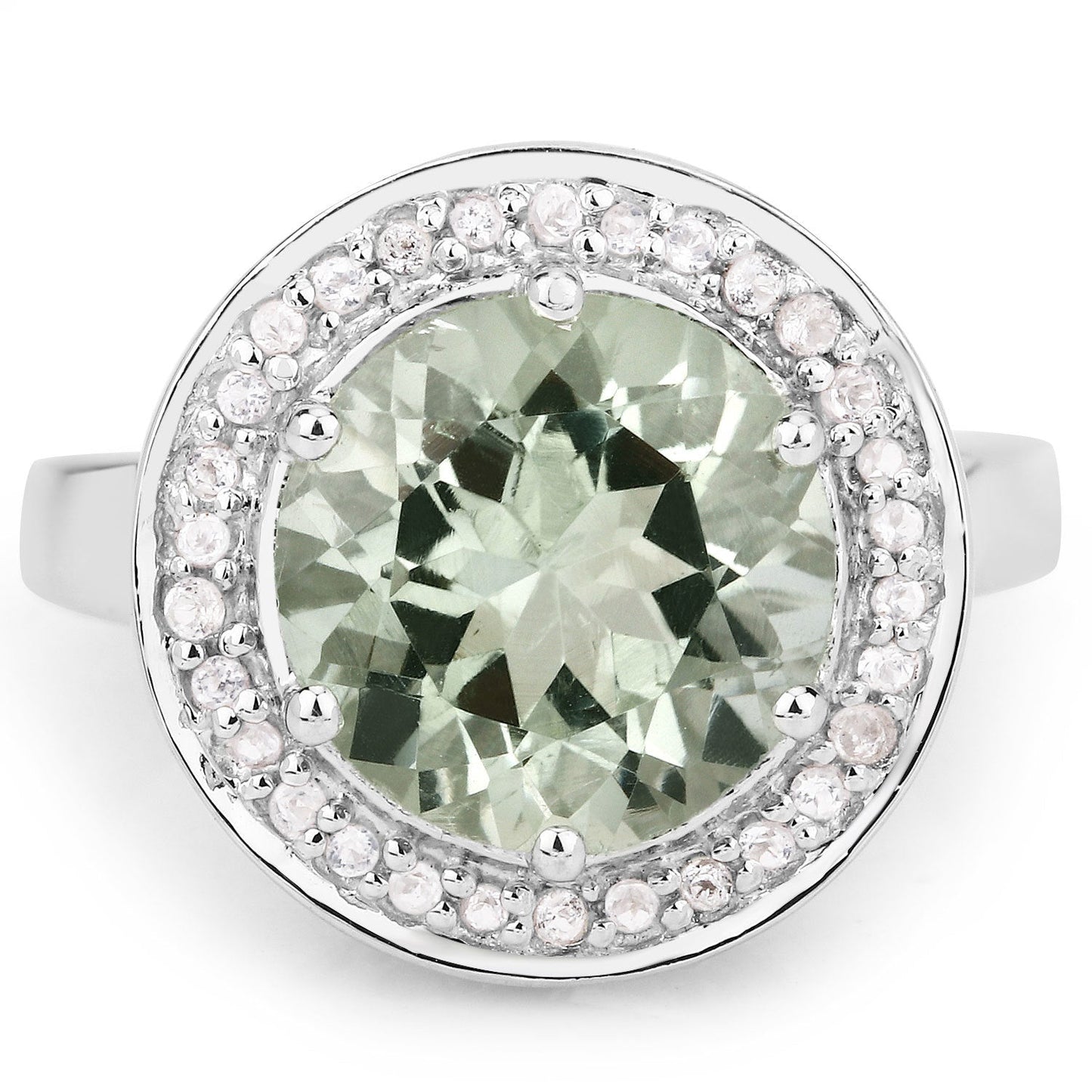 4.94 Carat Genuine Green Amethyst and White Topaz .925 Sterling Silver Ring Bids.com