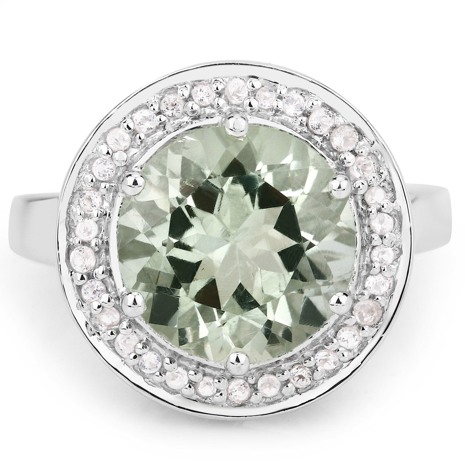 4.94 Carat Genuine Green Amethyst and White Topaz .925 Sterling Silver Ring Bids.com