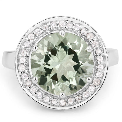 4.94 Carat Genuine Green Amethyst and White Topaz .925 Sterling Silver Ring Bids.com