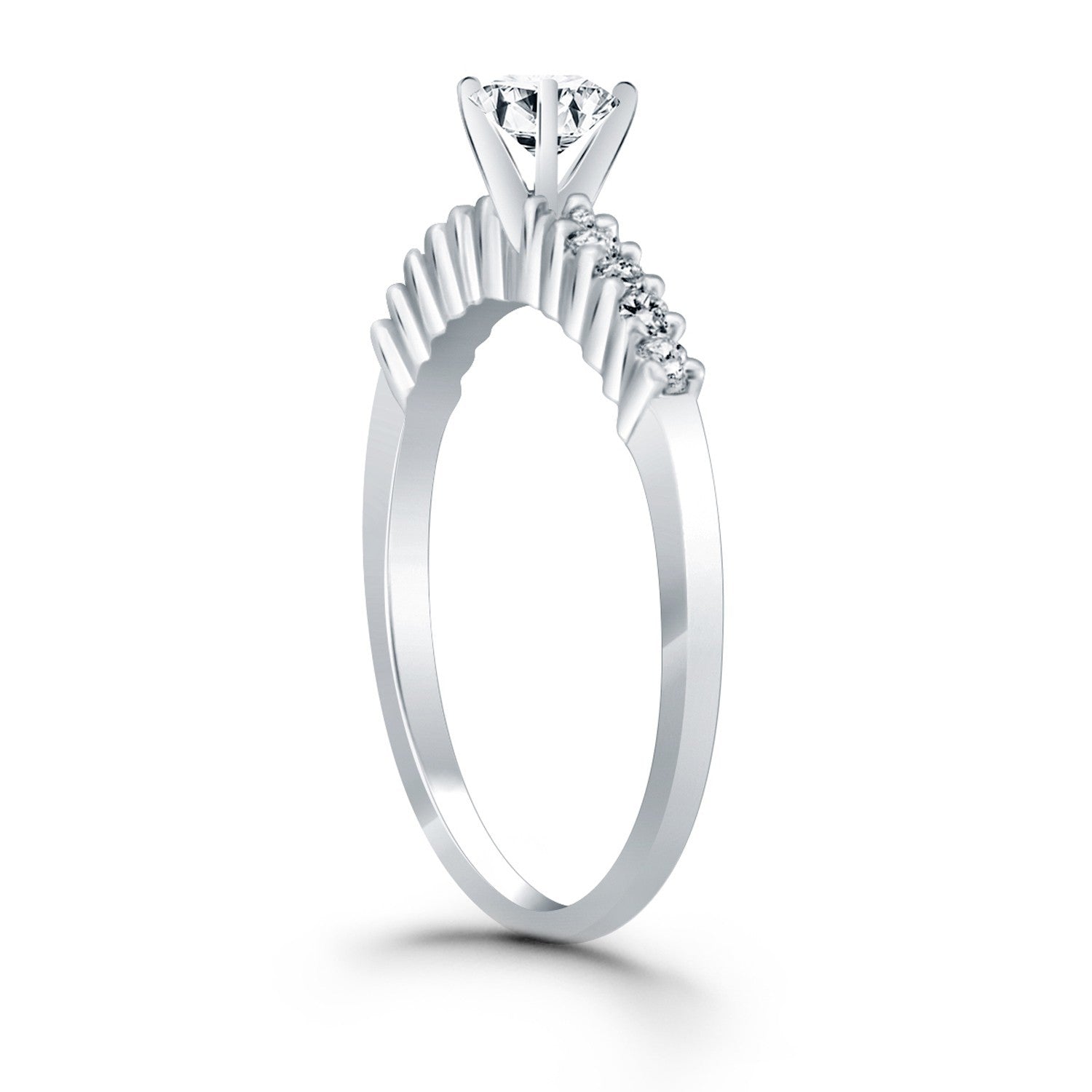 14k White Gold Shared Prong Accent Diamond Engagement Ring Bids.com