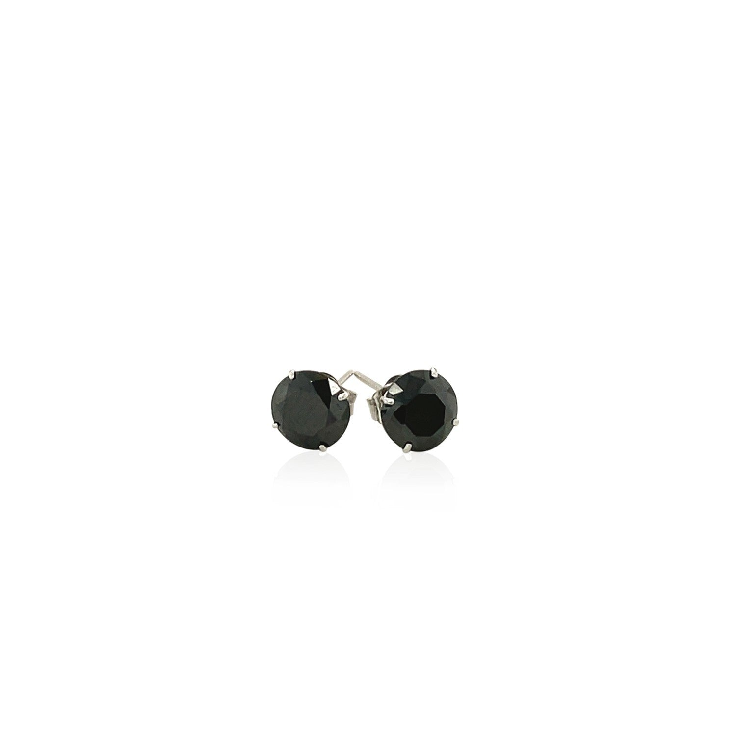14k White Gold Stud Earrings with Black Faceted Cubic Zirconia(6mm) Bids.com