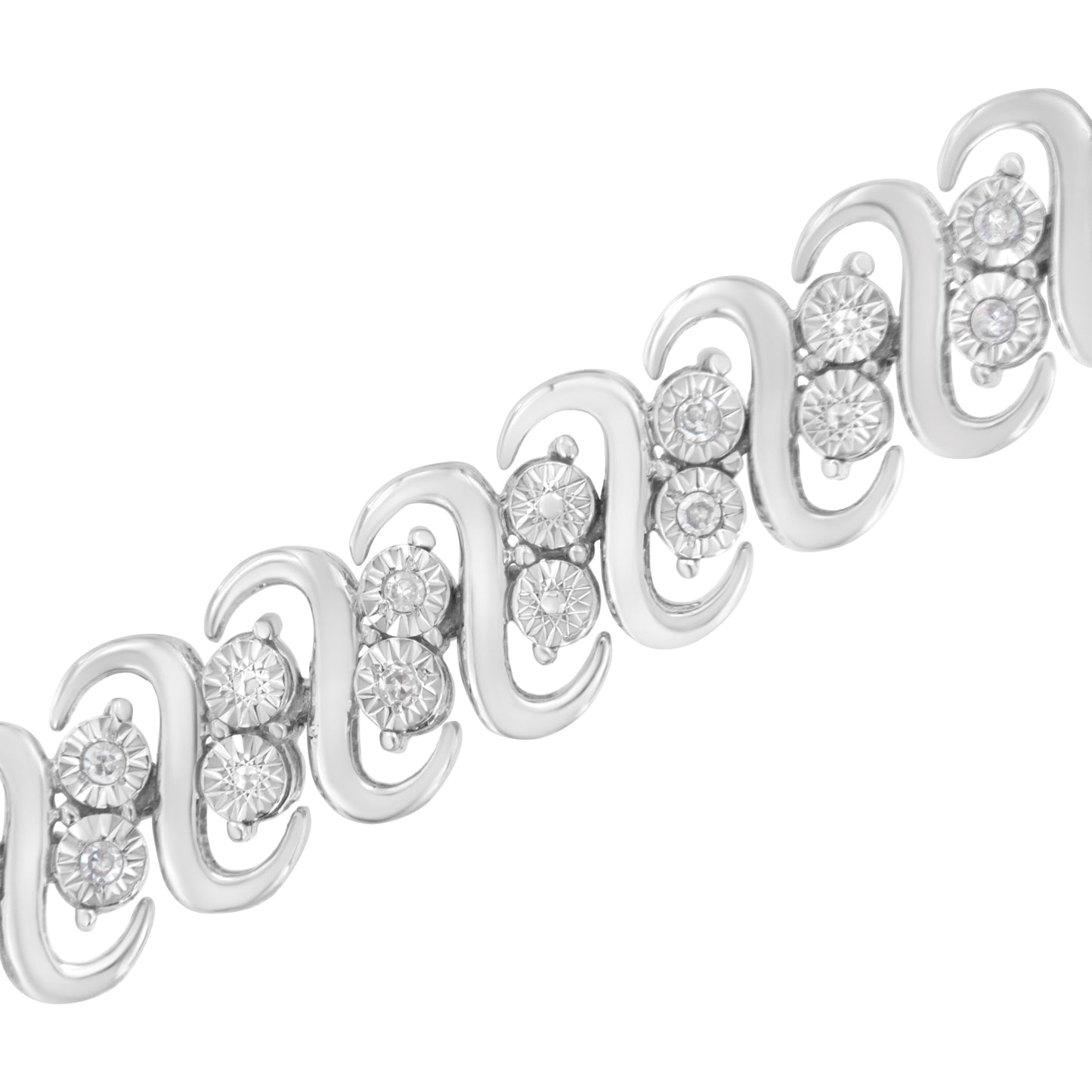 .925 Sterling Silver 1/4 cttw Round-Cut Diamond Double Row Wrapped S-Link Bracelet (I-J Color, I2-I3 Clarity) - Size 7.25" Bids.com