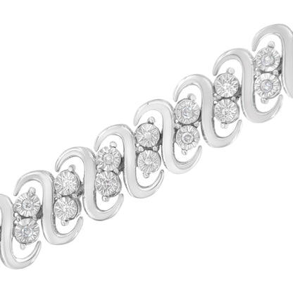 .925 Sterling Silver 1/4 cttw Round-Cut Diamond Double Row Wrapped S-Link Bracelet (I-J Color, I2-I3 Clarity) - Size 7.25" Bids.com