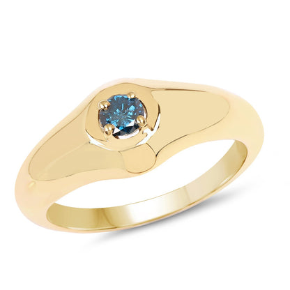14K Yellow Gold Plated 0.20 Carat Genuine Blue Diamond .925 Sterling Silver Ring Bids.com