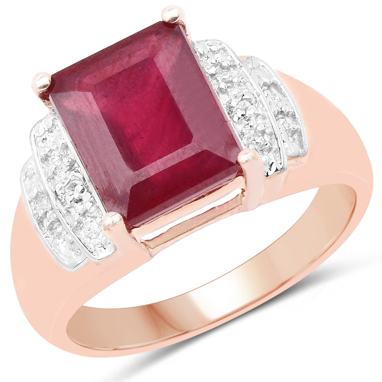 14K Rose Gold Plated 4.26 Carat Genuine Glass Filled Ruby and White Topaz .925 Sterling Silver Ring Bids.com