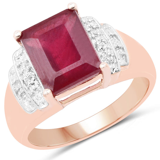 14K Rose Gold Plated 4.26 Carat Genuine Glass Filled Ruby and White Topaz .925 Sterling Silver Ring Bids.com
