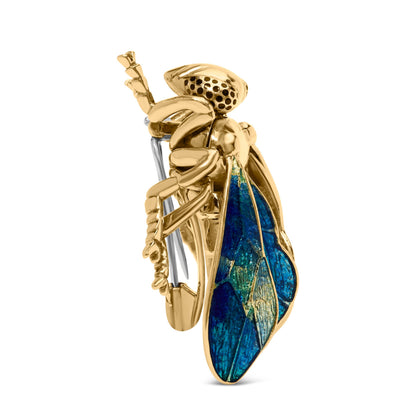 18K Yellow Gold 1/2 Cttw Pave Set Diamond and Blue-Green Enamel Bumblebee Brooch Pin (F-G Color, VS1-VS2 Clarity) Bids.com