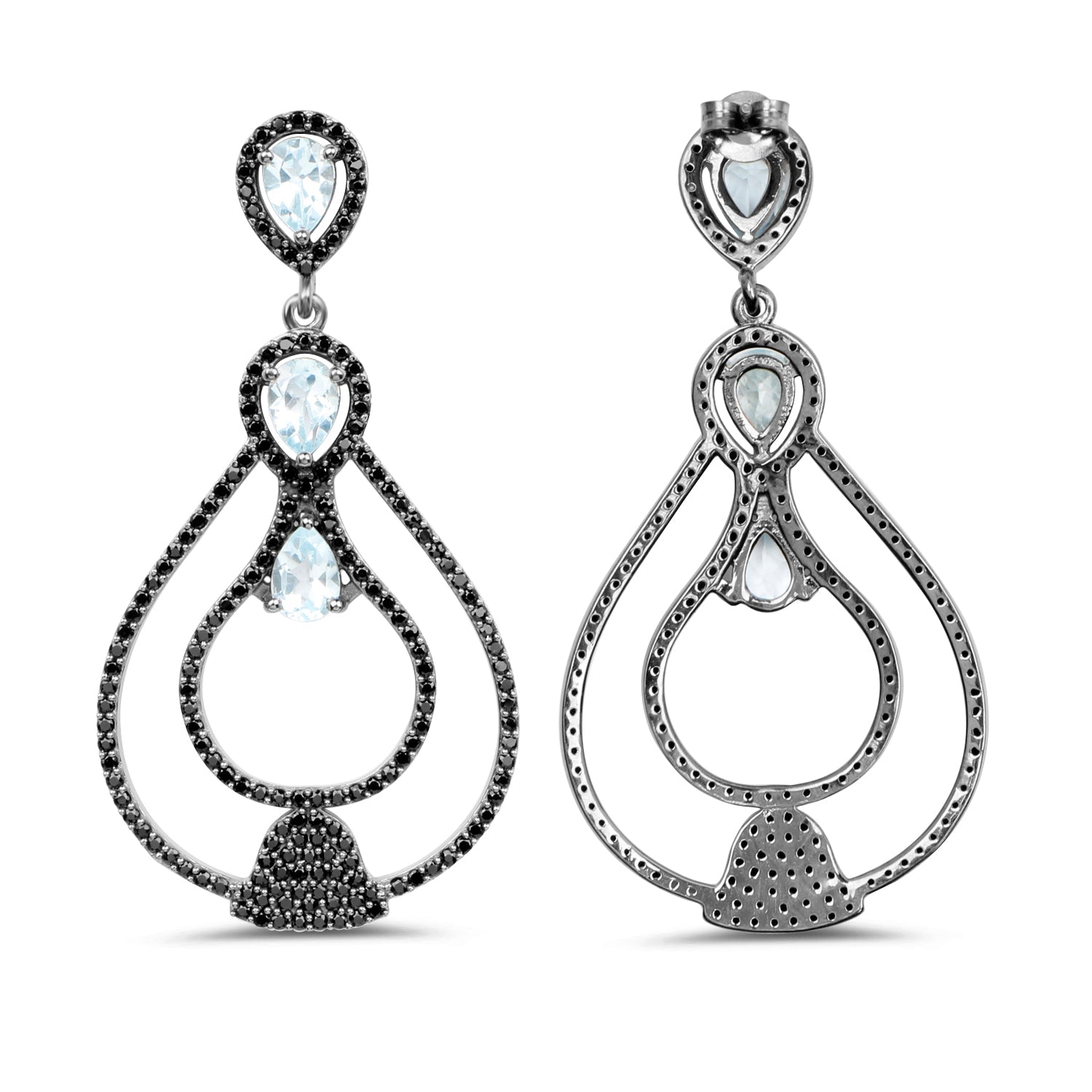 8.81 Carat Genuine Blue Topaz and Black Spinel .925 Sterling Silver Earrings Bids.com