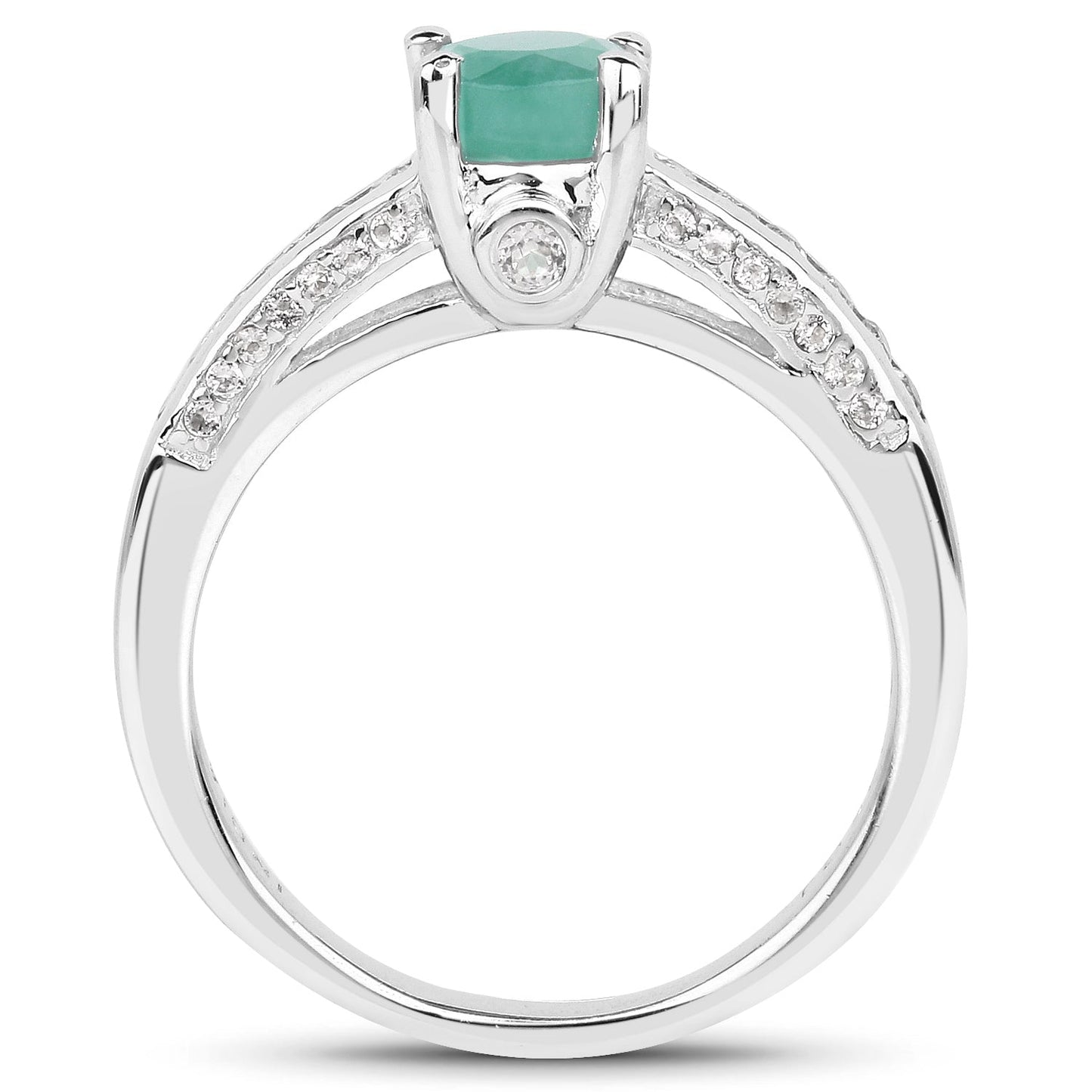 1.22 Carat Genuine Emerald and White Topaz .925 Sterling Silver Ring Bids.com